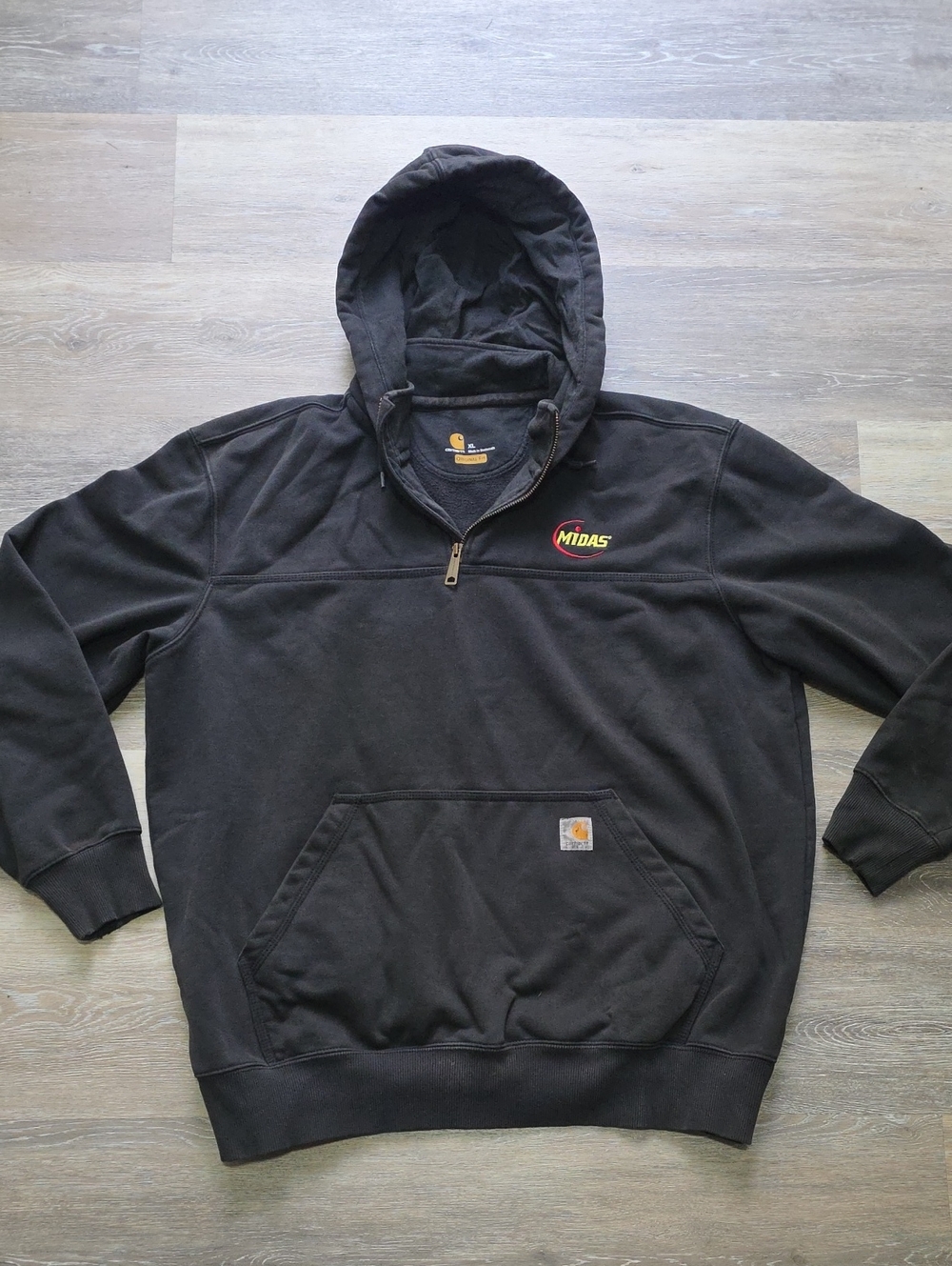 Carhartt Men's Rain Defender Quarter Zip Heavyweight Hoodie Black Midas Logo XL